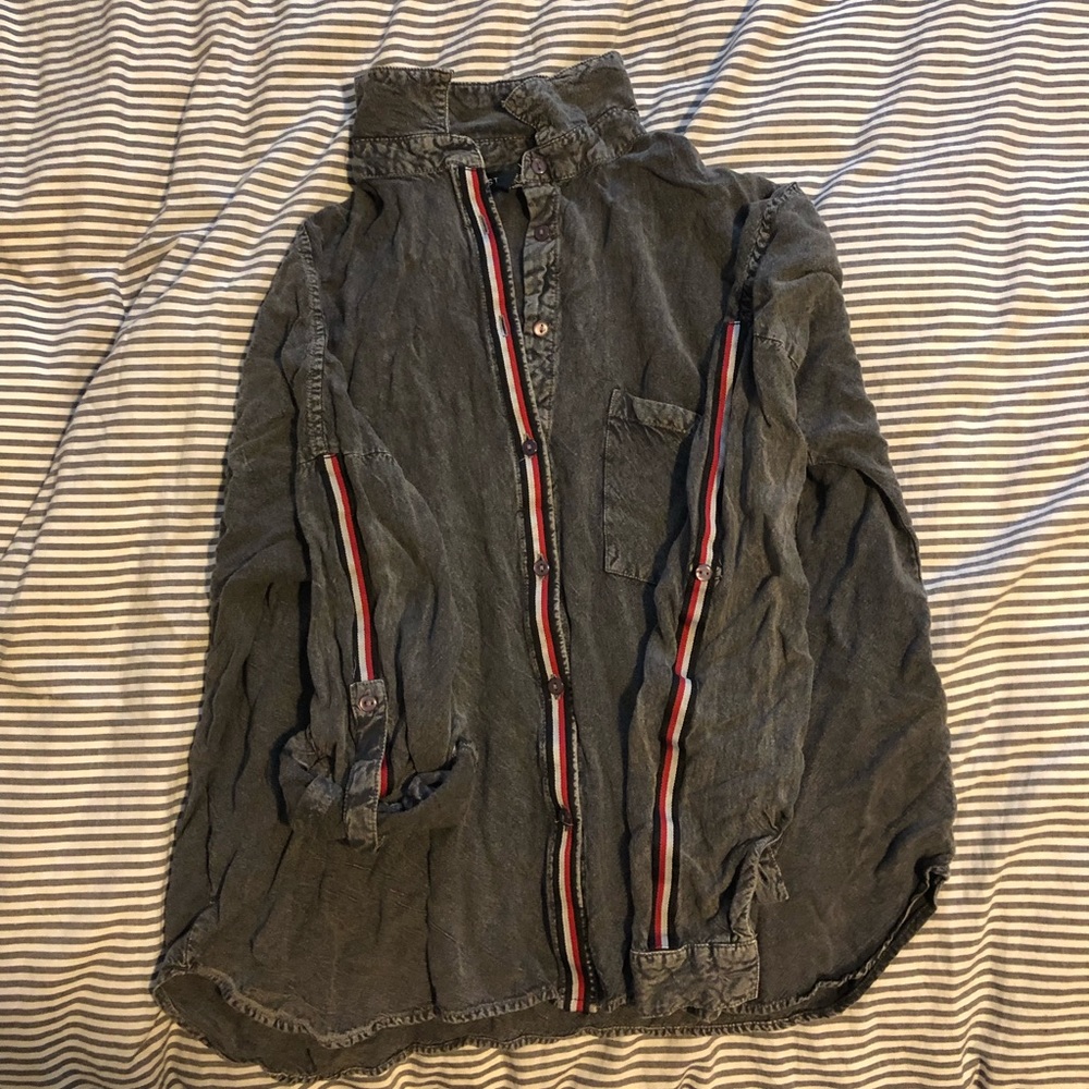 Grey button up top